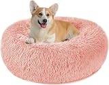 Nepfaivy Calming Donut Bed for Dogs Cats 60cm Pink Non-Slip Washable