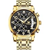 OLEVS Men's Stainless Steel Chronograph Watch, Large Face Multifunction Analog Quartz Dress Watches, Easy to Read Luminous Hands Waterproof Calendar Date Mens Wrist Watch