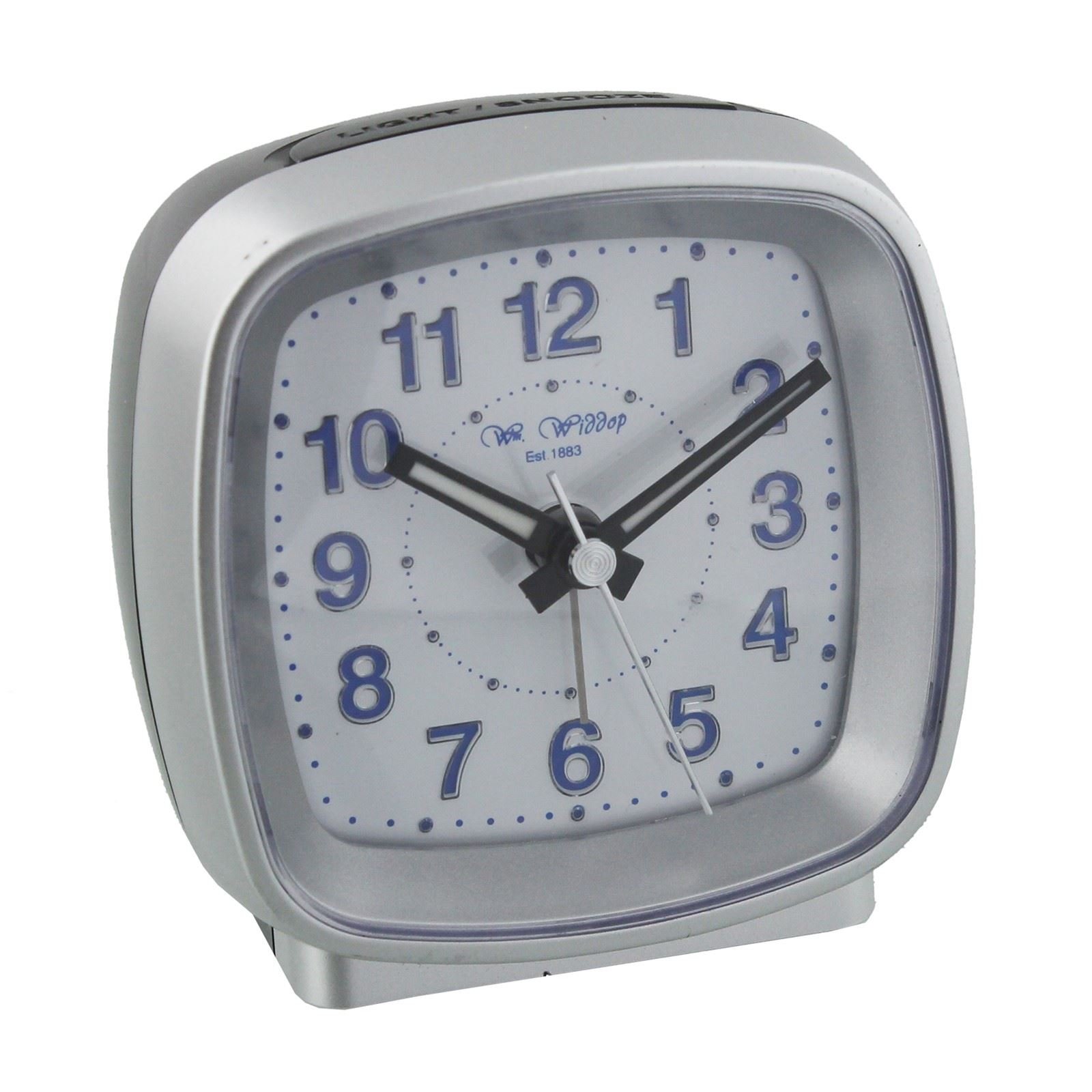 Widdop Silver Cushion Shape Light Snooze Silent Sweep Everyday Home Alarm Clock