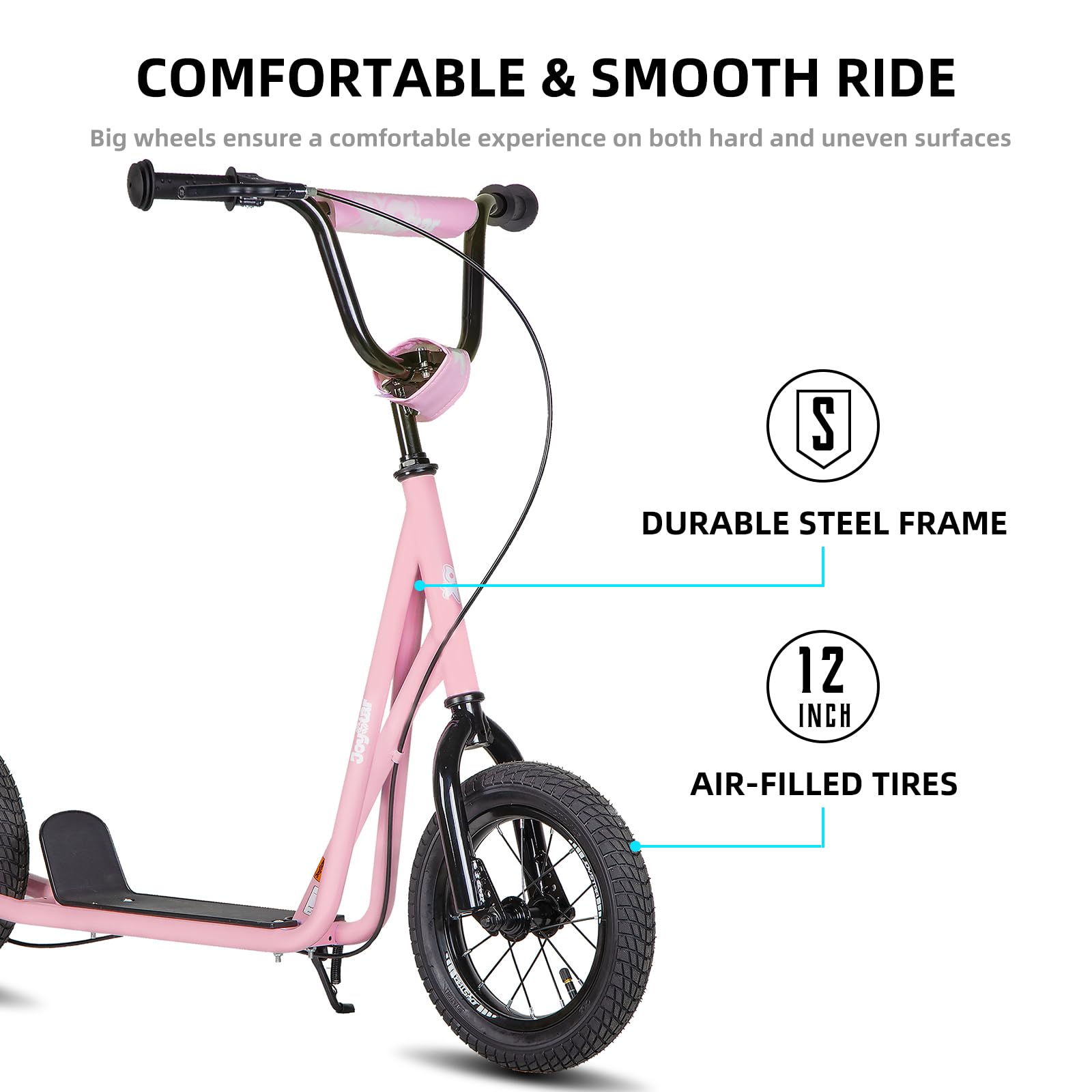JOYSTAR Kick Scooter for Ages 5-9 Years Old Boys Girls, 12 Inch Big Wheels Scooters for Kids, Teens and Adults, Rear Brake and Adjustable Handlebar, Kids Scooter