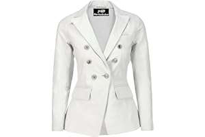 Jild Double Breasted Fancy Buttons Lambskin Leather Blazer Women - Kim Kardashian Long Sleeve Coat Style Leather Jacket Women