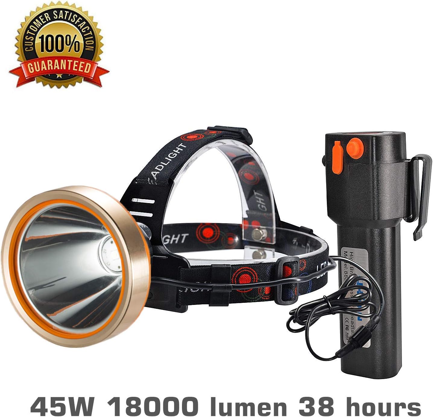 Headlamp,Brightest 6000 Lumen Flashlight searchlight ,Best 18000mAh Work Light,Rechargeable LED Headlamp,Hard hat Waterproof Spotlight ,Camping,Hiking,Mining,Outdoors Hunting