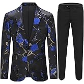 Cloudstyle Mens 2 Piece Floral Dress Suit One Button Dinner Tuxedo Jacket & Pants