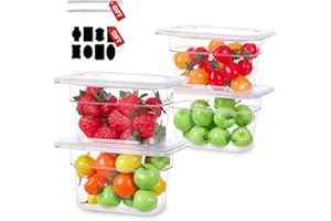 SVKLHY 1/9 Size&6 Inch Commercial Food Pan with Lids-[NSF Certified][Hot&Cold Resistant] 4PCS Clear Restaurant Food Storage Containers with Lids, Topping Salad Bar Container (BPA-Free)