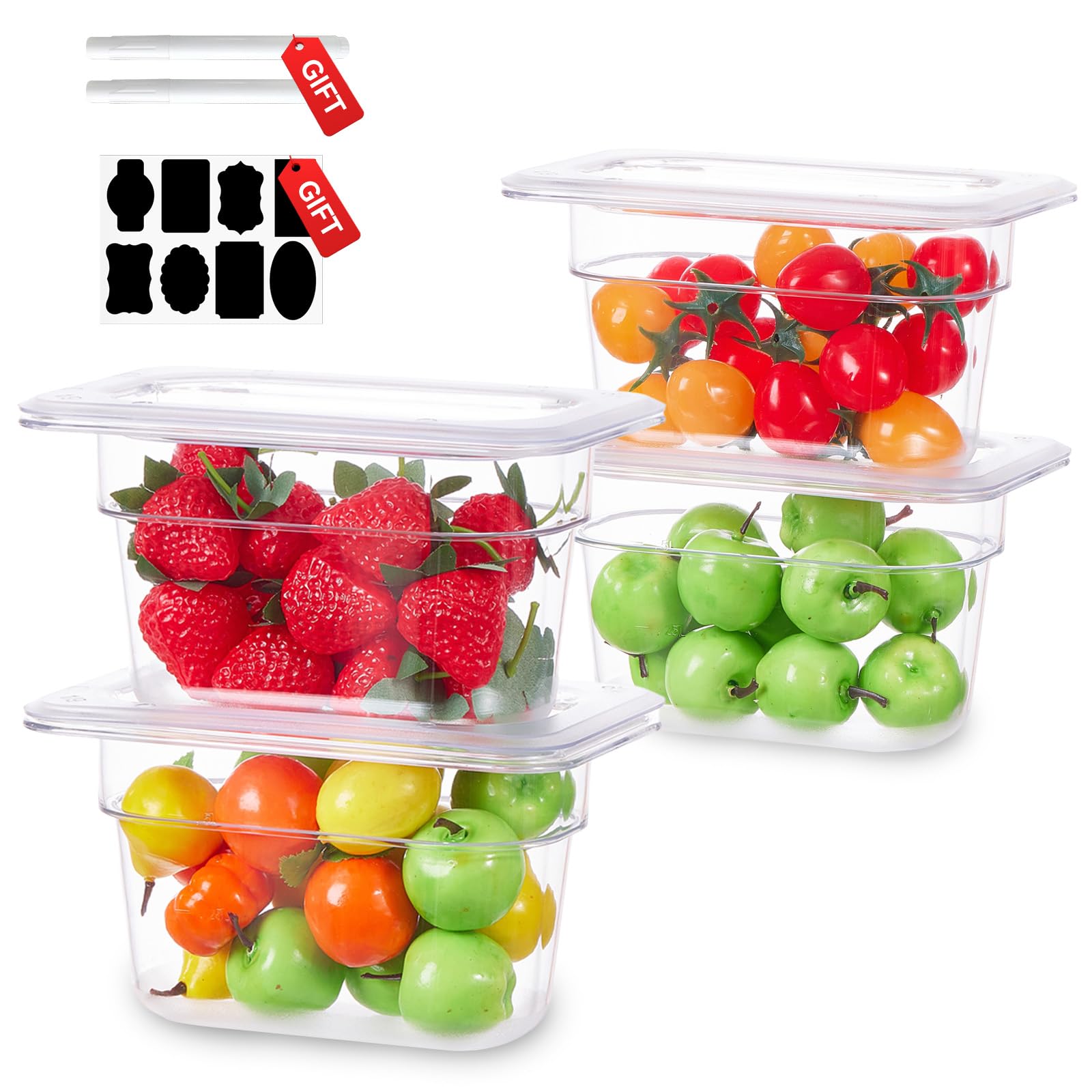 Photo 1 of 1/9 Size&6 Inch Commercial Food Pan with Lids-[NSF Certified][Hot&Cold Resistant] 4PCS Clear Restaurant Food Storage Containers with Lids, Topping Salad Bar Container (BPA-FREE)