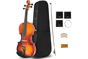 Ceciliec 15 Inch MA350 Acoustic Viola, Satin Antique Solid Wood Viola with Case, Bow, Rosin, Musical Instrument Student Viola Set for Beginners Adults
