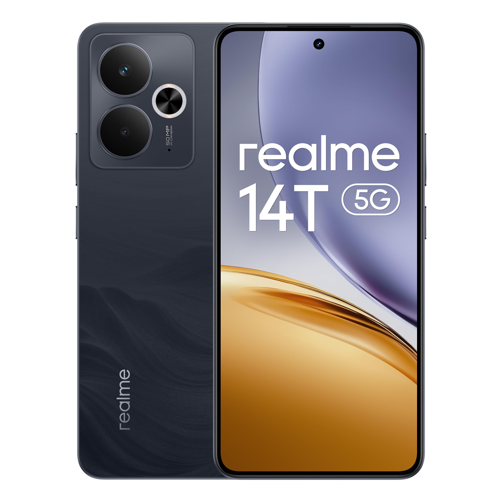 realme 14T Smartphone 5G 8+256GB, Black, 6.67-inch Screen, 120Hz Display, 5260 mAh Battery, 50 MP Camera, MediaTek Dimensity 6300, ArmorShell Protection, IP69