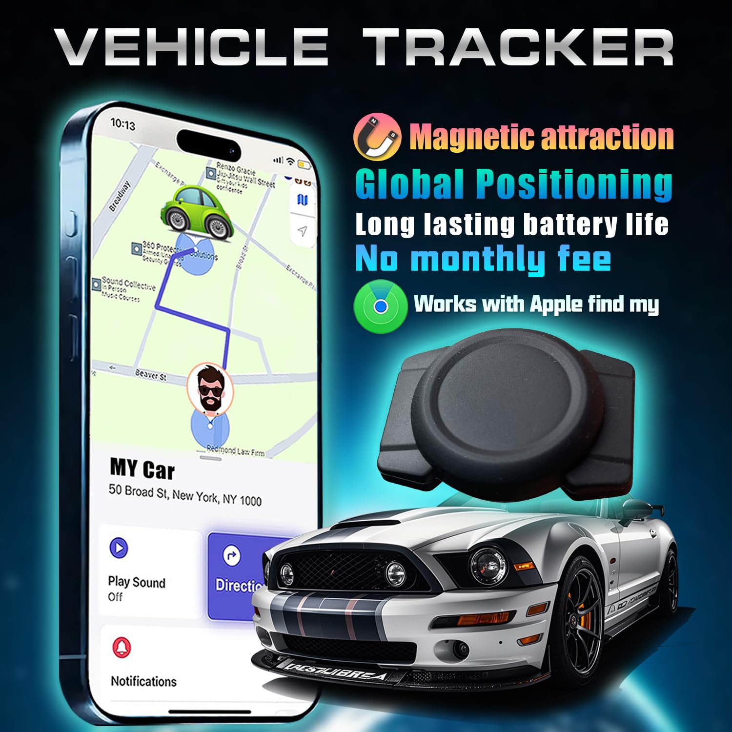 GPS Tracker for Vehicles Mini Real-Time Magnetic Tracking Device Weatherproof Case No Monthly Fee Compatible with Apple Find My iOS Only Best Hidden Car Tracker for Full Global Coverage