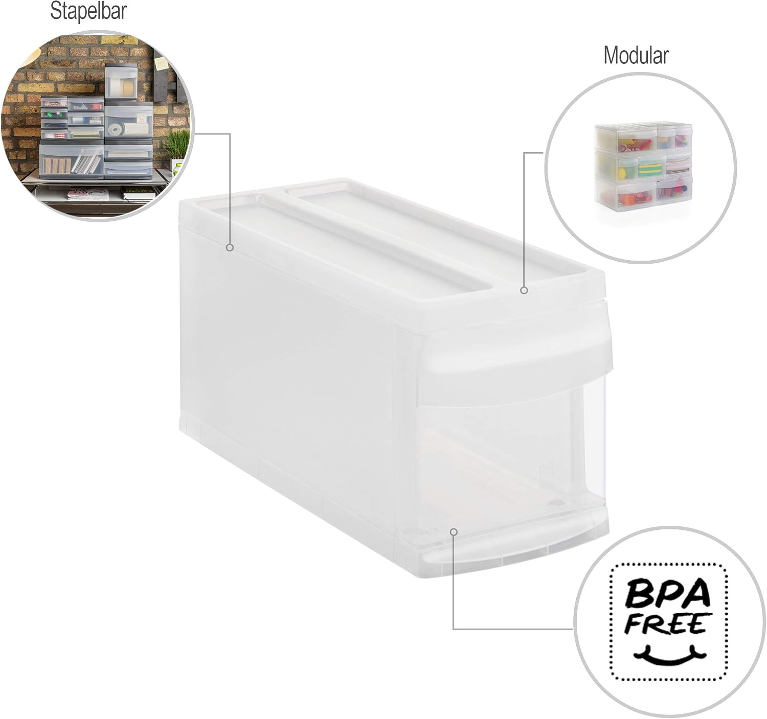Rotho, Systemix, Drawer box 1 drawer S, Plastic (PP) BPA-free, transparent, S (39,5 x 17,0 x 20,3 cm), Transparent/Transparent, Small - Image 4