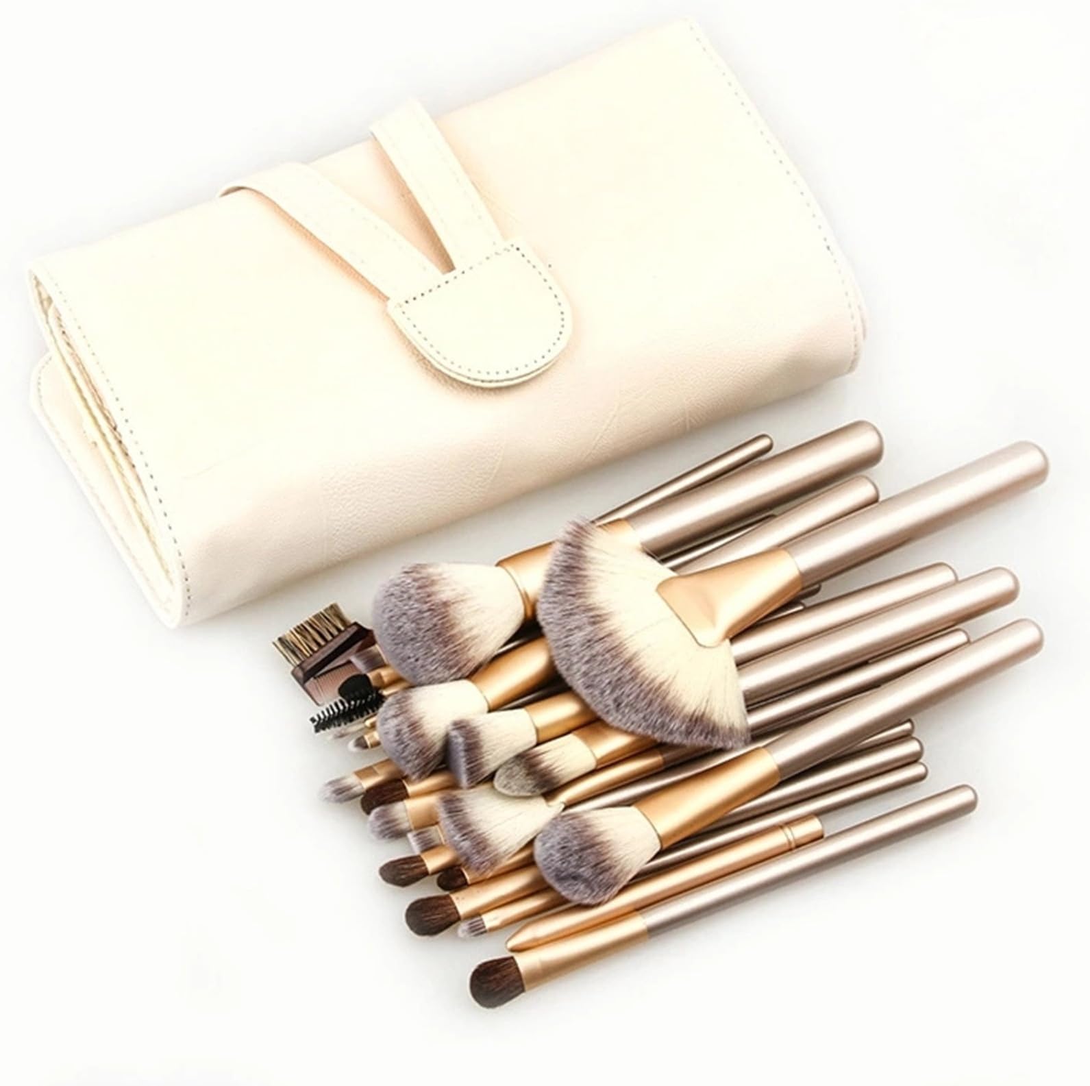 OVGOMA 24 Piece Brush Set Horse Hair Professional Makeup Brush Set Foundation Makeup Brushes Set Kits with White Cream-colored Case Bag (creamy-white)