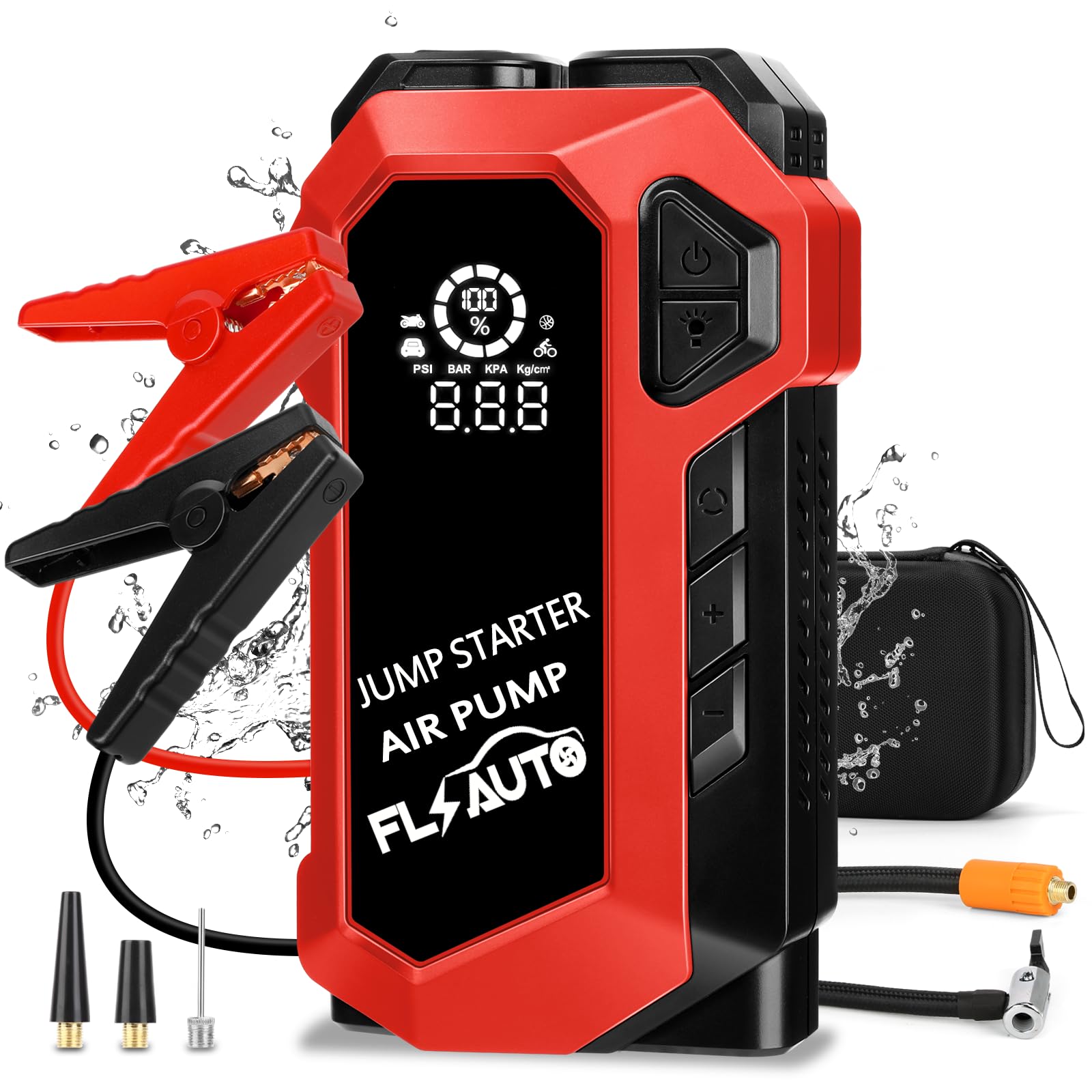 FlyAuto Car Jump Starter,4000A Battery Jump Starter with Air Compressor,for Up to 10.0L Gas and 8.0L Diesel Engines,12V Lithium Portable Jump Box Car Battery Jumper Start with LED Light&Quick-Charge
