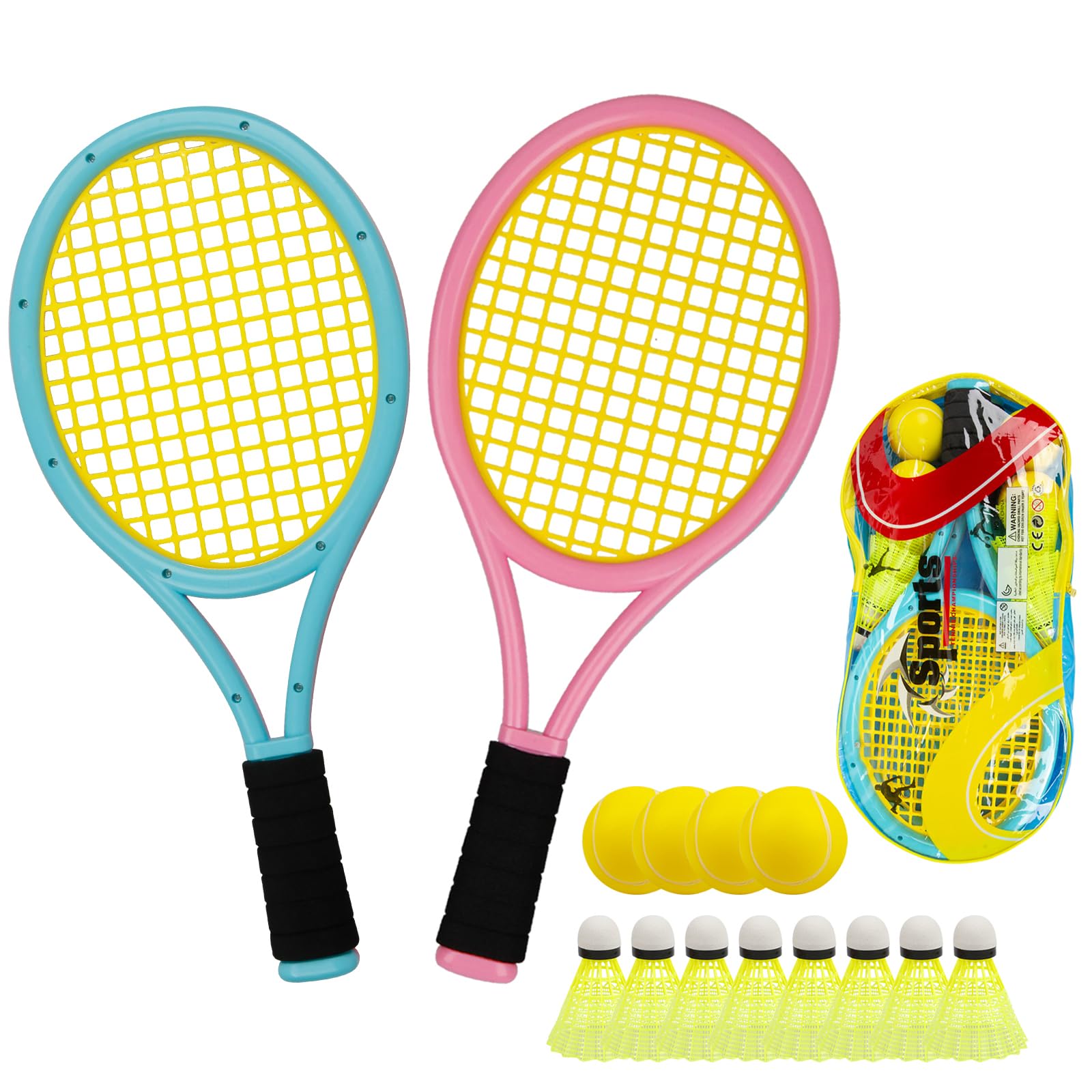 Nileatry Kids Tennis Rackets,Bat And Ball Set Include 8 Badminton Shuttlecocks,4 Sponge Balls And 2 Tennis Rackets,Tennis Set Suitable For Kids (Pink&Blue)