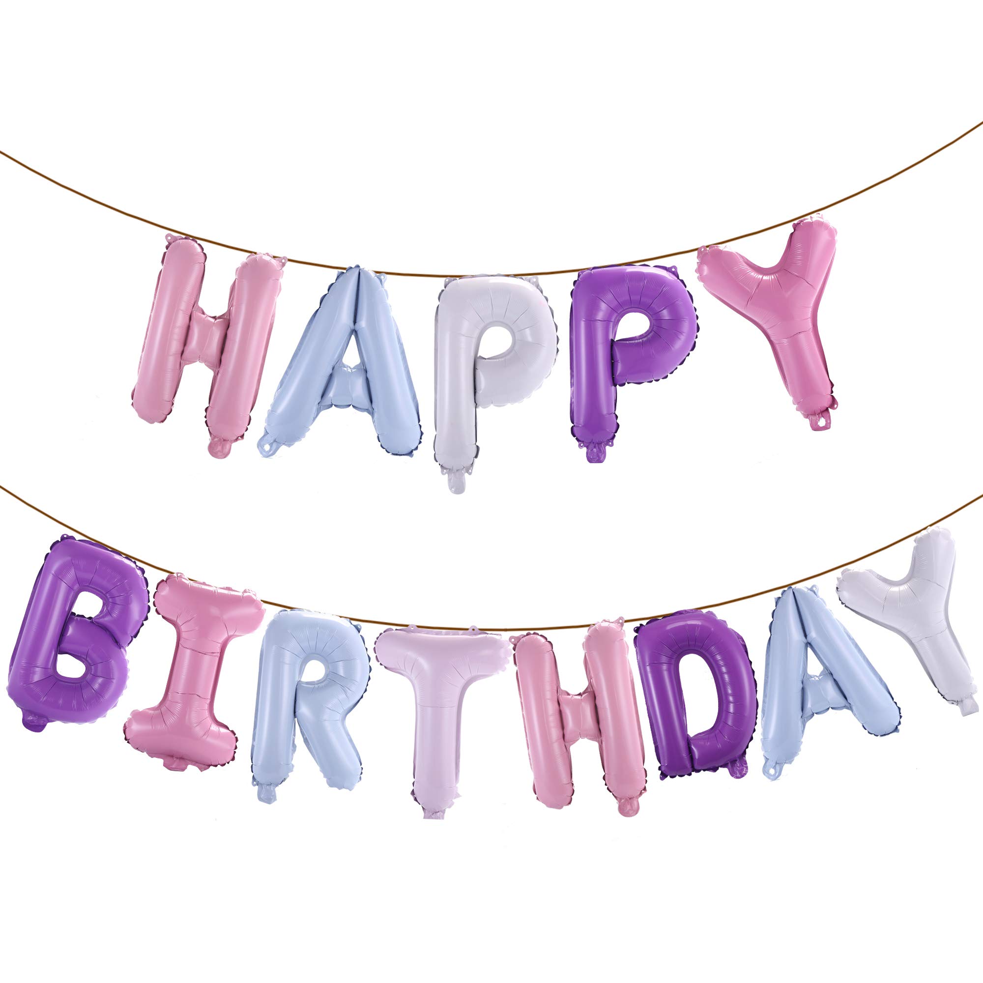 YPSelected Happy Birthday Balloons Banner 16 Inch Hanging Birthday Balloons 3D Silver Foil Letter Balloons for Kids and Adults Birthday Party Decorations Supplies (Purple)