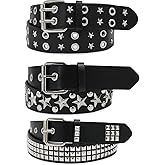 AEXHOT 3 Pcs Black Studded Belt Y2K Belt Star Gothic Punk Rock Belts with Grommet Threads Bright Metal Pyramid for Women Men