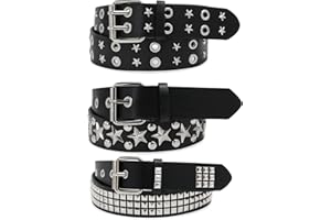 AEXHOT 3 Pcs Black Studded Belt Y2K Belt Star Gothic Punk Rock Belts with Grommet Threads Bright Metal Pyramid for Women Men