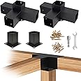 Kinchoix 4x4 Woodworks Pergola Brackets Kit, 4-Way Corner Extension Brackets, Black Powder Coated, 4x4 Metal Brackets for Wood Beams, Fence and Carport (Actual: 3.5"x3.5")