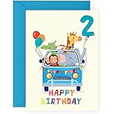 CENTRAL 23 Happy 2nd Birthday Card For Boys Girls Kids - 'BDAY Car Animals Age 2' - Second Birthday Greeting Card For Kids Toddler - Two Year Old - Gifts For Son - Comes With Stickers