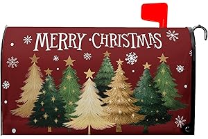 Sweetshow Xmas Tree Red Mailbox Covers Magnetic Standard Size 18" X 21",Winter Snowflake Mailbox Wraps Post Letter Box Cover for Holiday Garden Yard Decor