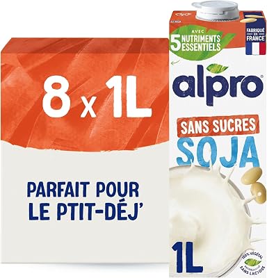 - Boisson végétale - Soja sans sucres - 1L - Lot de 8x1L