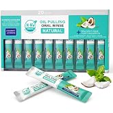 Coconut Oil Pulling Whitening Mouthwash, Fights Bad Breath &amp; Plaque, 20 ct | On-the-Go Travel Size Mini Individual Packets for Teeth and Gums, Strengthens Enamel, Smooth &amp; Non-Greasy for Adults &amp; Kids
