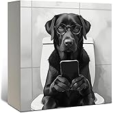 DAYOUER Black Labrador Bathroom Decor, Labrador Retriever Gifts Wooden Box Sign, Funny Black Lab Dog Wood Signs for Bathroom Toilet Restroom Counter Shelf Wall Decoration 5x5 Inch