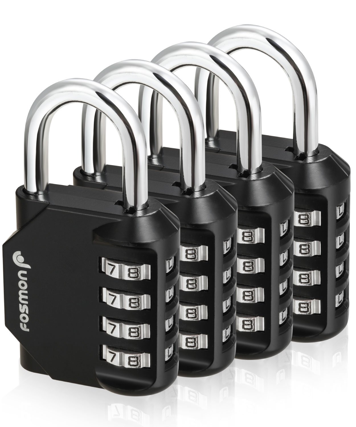 Fosmon Combination Lock (4 Pack) 4 Digit Combination Padlock with Alloy Body for School, Gym Locker, Gate, Bike Lock, Hasp and Storage - Black