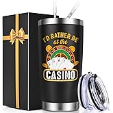 Lifecapido Gambling Gifts, I'd Rather Be at the Casino 20 Oz Stainless Steel Tumbler with Straw & Lid, Christmas Birthday Casino Gifts for Men Women Friend(Black)