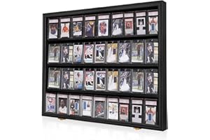 IHEIPYE 36 Graded Sports Card Display Frame - Baseball Card Display Case Lockable - Trading Card Collector Wall Display Holder for Basketball Football Hockey Cards, UV Protection Acrylic,Black