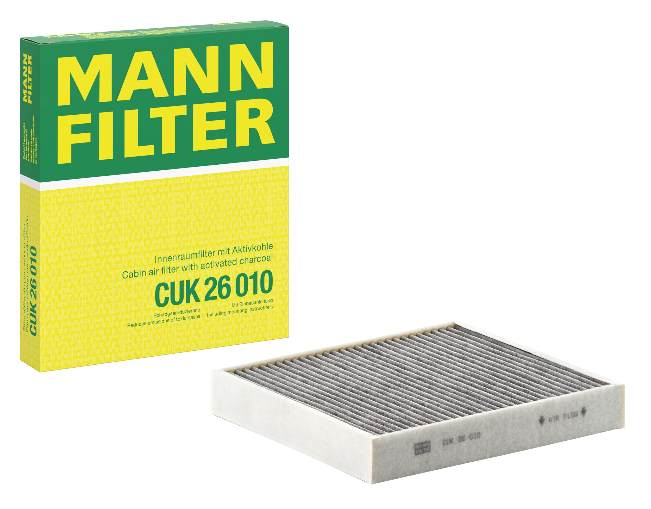 MANN-FILTER CUK 26 010 Cabin Air Filter - Pollen Filter with Activated Carbon - for Cars + Transporters
