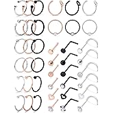 SCERRING 20G 5PCS Mix Color Stainless Steel L-Shape Nose Stud Ring Piercing Body Jewelry 2mm Top