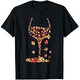 Glass of Wine Maple Leaf Autumn Fall Funny Drink Wine Lovers T-Shirt