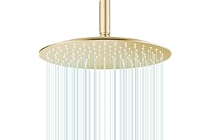 AULEEND 12 Inch Round Shower head, High Flow Stainless Steel Rainfall Shower Head, High Pressure Design (Brushed Gold) (F-Brushed Gold, 12)