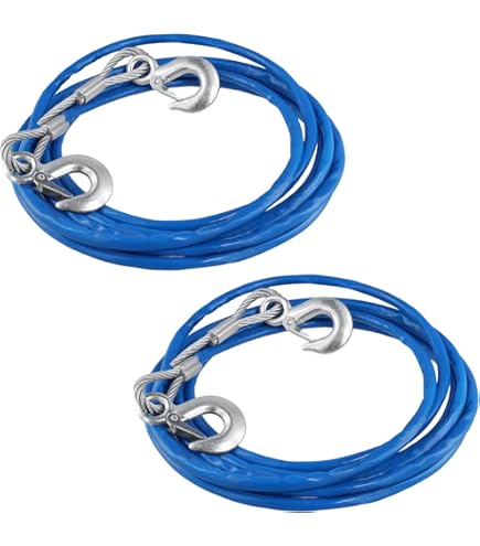 KEILEOHO 2-Pack 3/8" X 13ft Heavy Duty Tow Cables With Hooks - 11,023 Lbs Breaking Strength, Steel Wire Rope, Blue PVC