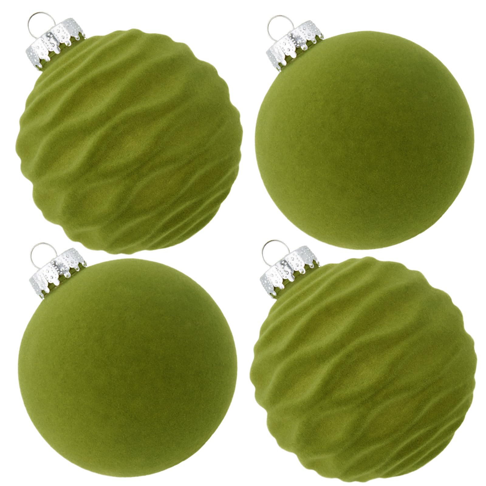Photo 1 of CristBest Velvet Christmas Balls Large Hanging Shatterproof Flocked Christmas Tree Ornaments for Xmas Tree Hanging, Holiday Wedding Party Decorations, Gifts and Home Decorations (Green, 4" (4pcs))