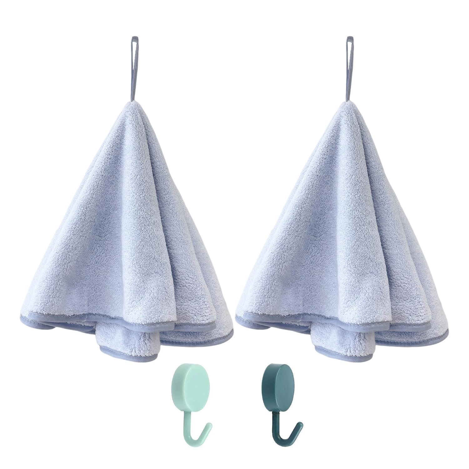 2 Pieces Round Terry Cotton Kitchen Towels, Hooks, Cleaning Rags for Kitchen Utensils (Purple)
