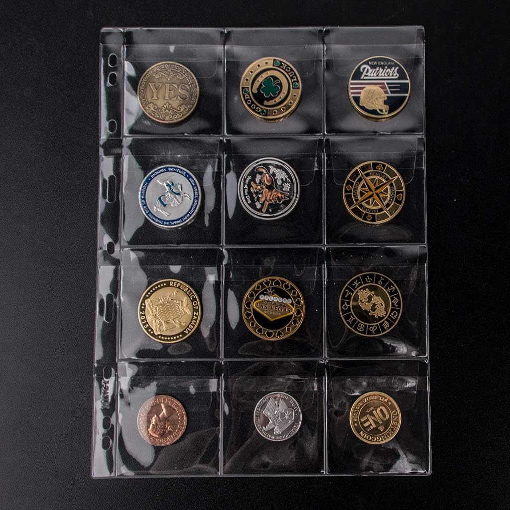 Uncle Paul Coin Collecting Pages 5 Sheets 12 Pockets Standard 9Hole Coin Pocket Inserts Collecting Sleeves for Coins CS03512: Toys & Games