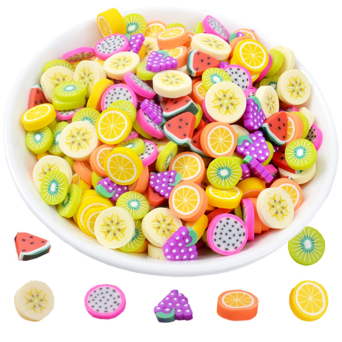 Photo 1 of 100 Pack Fruit Slime Charms Resin Flatbacks Buttons Polymer Clay Beads for Miniature Fairy Garden Hair Accessories DIY Scrapbooking Phone Case (Multi)