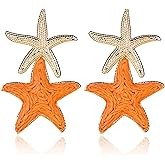 QLYOVWE Starfish Earrings for Women Large Gold Statement Star Earrings Boho Raffia Straw Wrapped Starfish Drop Dangle Earrings Summer Tropical Beach Jewelry