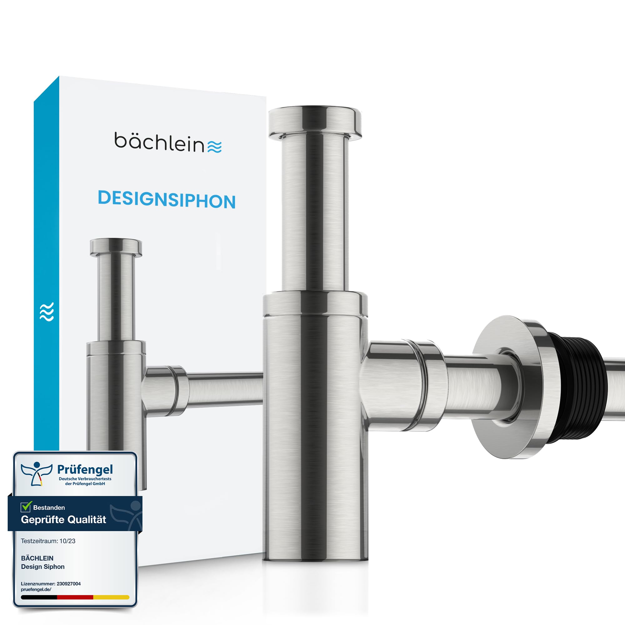 Bächlein Design Siphon Universal for Washbasin & Washstand - Drain Fitting Exactly - Odour Trap with Cleaning Opening + Installation Instructions - Design Siphon Drain Fitting Tube Siphon