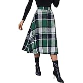 Pemieer Plaid Skirts for Women High Waist Wool Skirts A-Line Tartan Midi Skirts