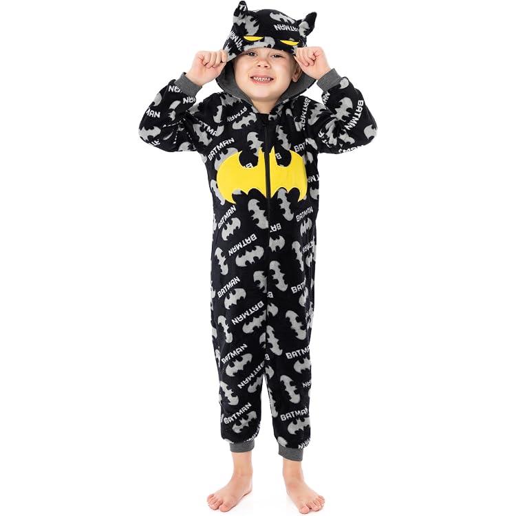 Pijama Largo De Batman Para Niños - Microforro Polar, Con Logotipo Negro Y Amarillo - Conjunto Oficial