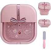 VIVIYA Collapsible Foot Bath Spa with heat and Massage Rollers, Foldable Foot Soak Tub with Bubbles Jets and LED light, Pedicure Foot Spa Massager with Foot Scrubber for Home Use (Pink)