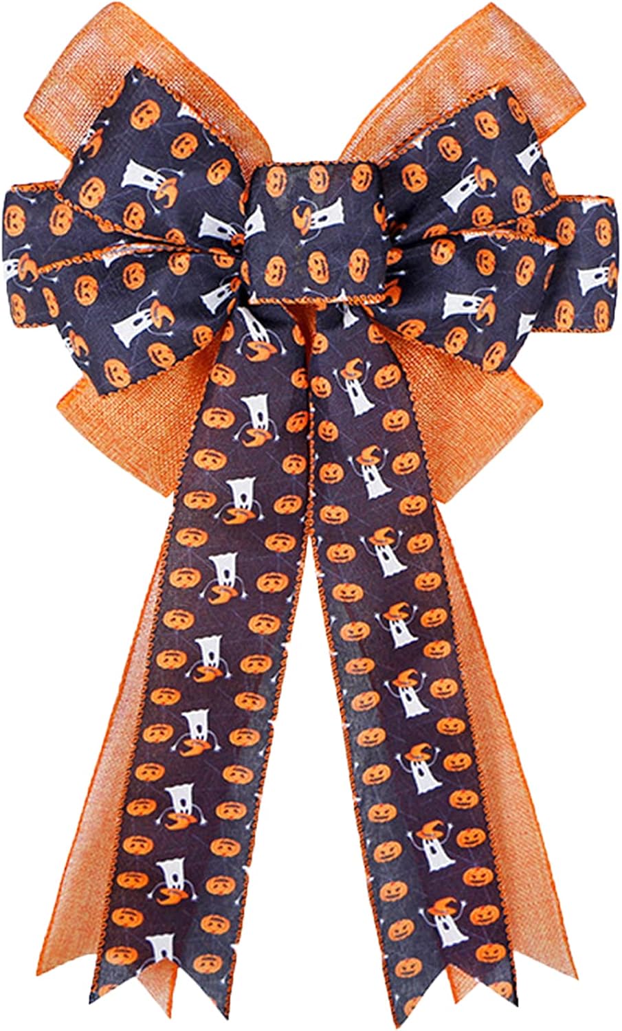 Bows & Ribbons - LOKESI Halloween Wreath Bow Large Orange Halloween Bow Tree Topper Pumpkin Ghost Patterns Gift Bows for Halloween Party Holiday Home Indoor Outdoor Basket Ornaments Decorating