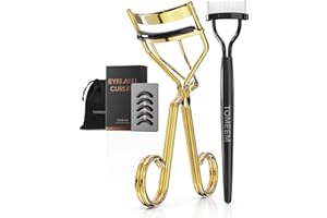 TOMEEM Eyelash Curler with Comb, Professional Volumizing Lash Lift Kit Lash Curler with Refill Pads for Home & Travel Uses, Gold