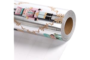 LaRibbons Christmas Foil Wrapping Paper Jumbo Roll, Nutcracker Gift Wrap for Christmas, Holiday, Xmas Party Celebration, 30 Inch × 33 Feet