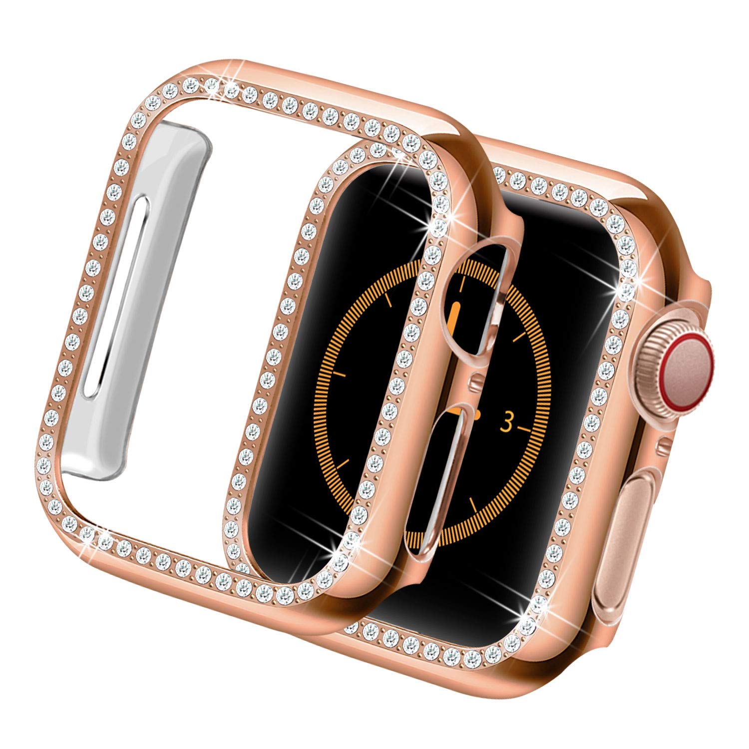 Yolovie Compatible for Apple Watch Case 38mm iWatch Cover with Bling Crystal Diamonds Shiny Rhinestone Bumper, PC Hard Protective Frame Series 3/2/1 Women Girl (Rose Gold-Diamond, 38mm)