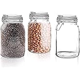 Set of 3 Glass Mason Jar with Airtight Lid 50 Ounces | Glass Storage Container for Food, Flour, Pasta, Coffee, Candy, Dog Treats, Snacks