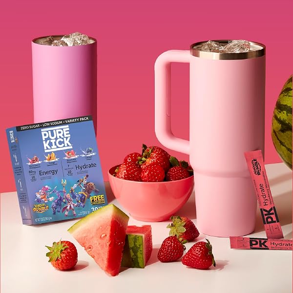 PURE KICK X WARCRAFT RUMBLE LIMITED EDITION ENERGY & HYDRATION SINGLES TO GO DRINK MIX – VARIETY PACK – BLACK CHERRY POMEGRANATE, ORANGE PASSION FRUIT, STRAWBERRY WATERMELON, CONCORD GRAPE – 30 TOTAL PACKETS
