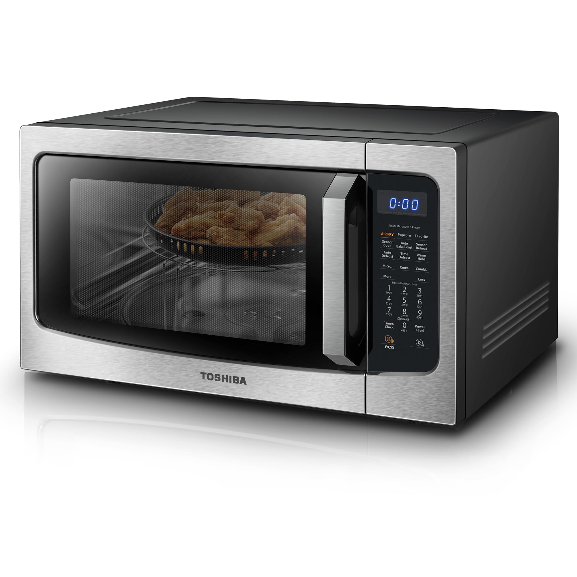 Photo 1 of ***broken glass door still functional, sold for parts
Toshiba Air Fryer Combo 4-in-1 Countertop Microwave Oven, Smart Sensor, Convection, Mute Function, Position Memory 13.6" Turntable, 1.5 Cu Ft, 1000W, Silver, ML-EC42P(SS)