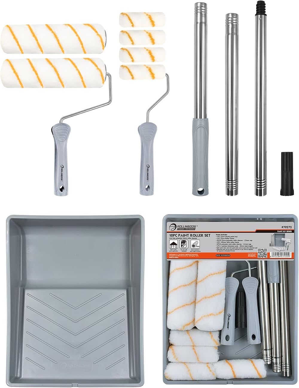 9 Inch Paint Roller Set with Extension Pole - 10 Pack